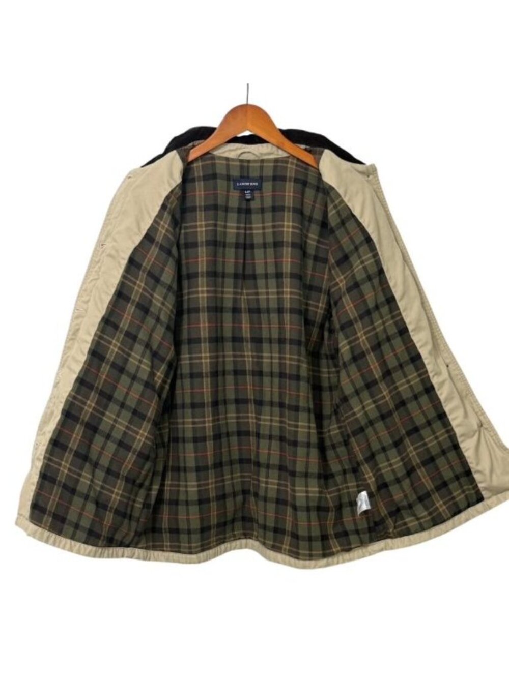 Lands End Womens Barn Chore Jacket Tan Plaid Flannel Lined 100% Cotton Size PL - Picture 4 of 13